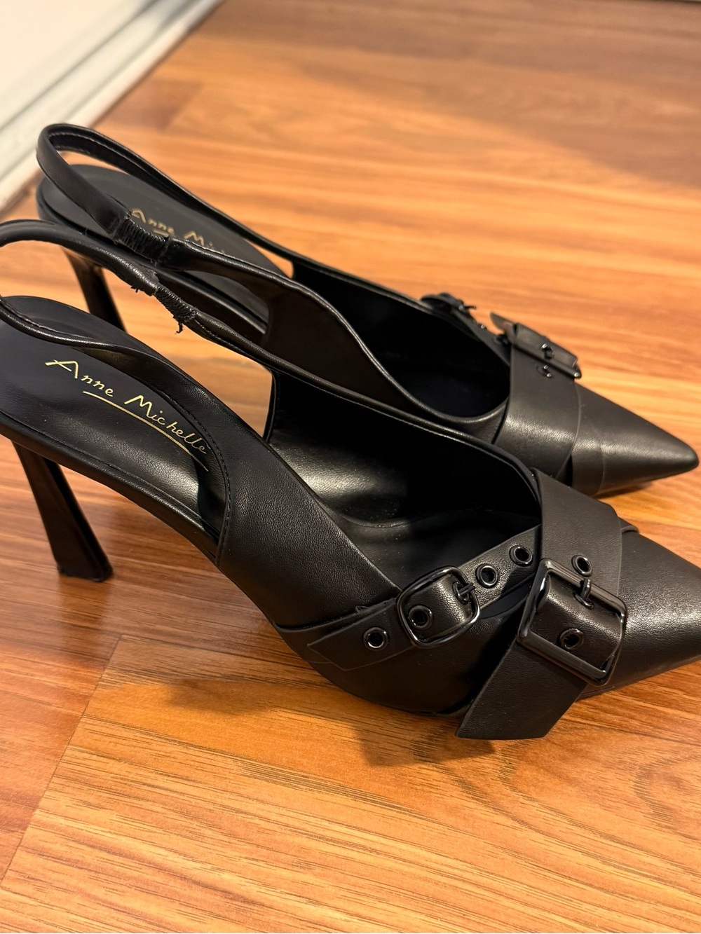 Anne Michelle black pointed heels with buckle detail